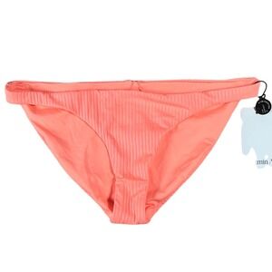 Vitamin A Reversible Ribbed Bikini Bottom Neon Coral Orange Size M Made in Italy